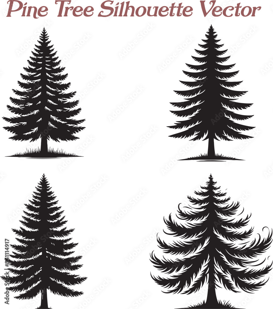 Pine Tree Silhouette Vector Illustration Design Bundle Pine Tree Silhouette Vector Illustration Design Bundle