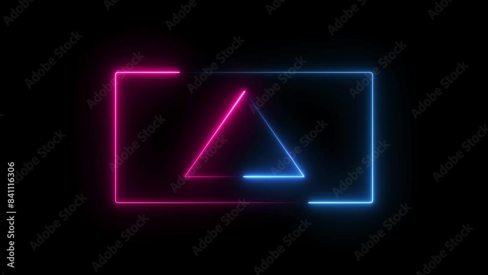 Neon light flicker triangle frame animation on black background. Neon light flicker triangle frame animation on black background.