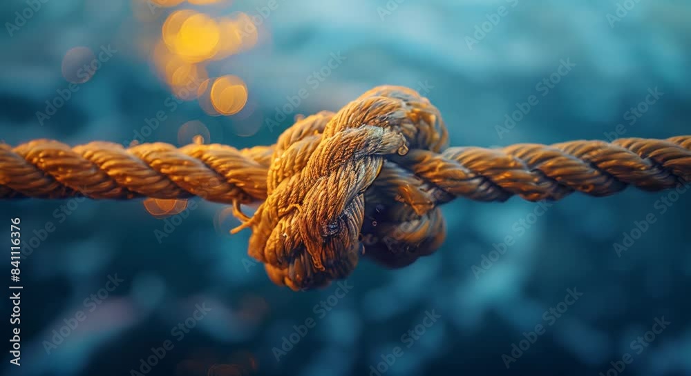 A close-up on a rope knot, teamwork and strength, team activity