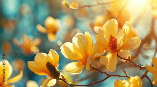 Magnificent yellow magnolia in spring bloom