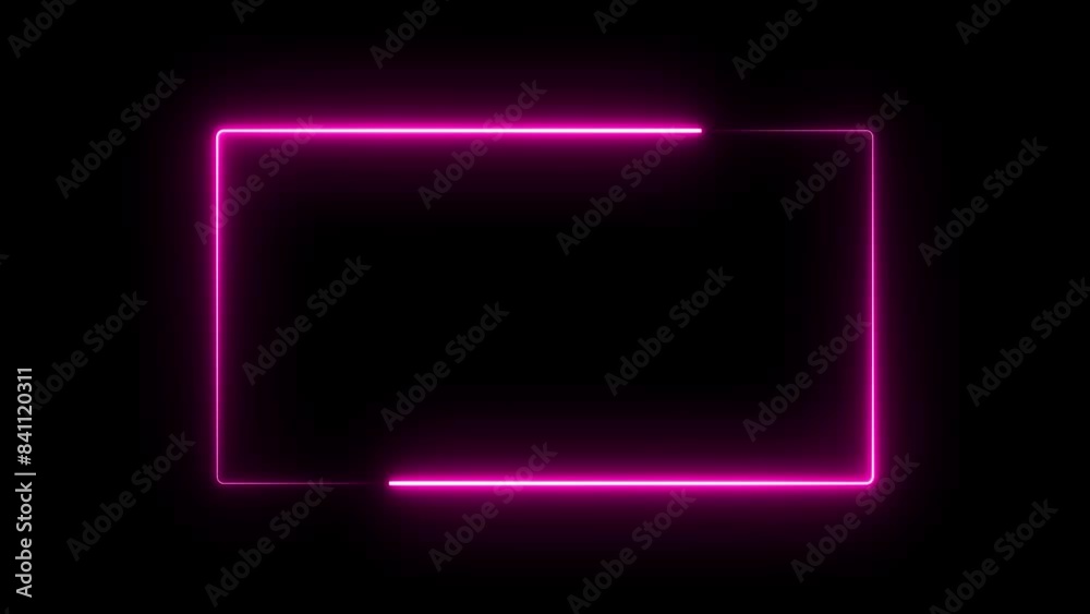 Flickering neon rectangle frame on an isolated black background. Flickering neon rectangle frame on an isolated black background.