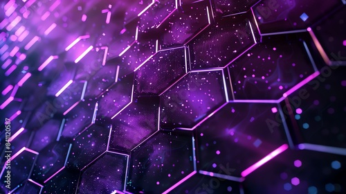 a purple and blue-ish hexagonal patterned background. futuristic and soccer feel with a bit of cyberpunk tone