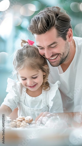 Bright and Joyful Father-Daughter Baking Session in a Modern Kitchen on Father s Day