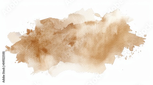 A soft, abstract watercolor stain in beige and brown hues on a white background, copy space