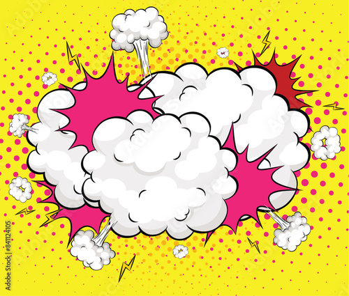 Colorful comic explosion with clouds and sparks