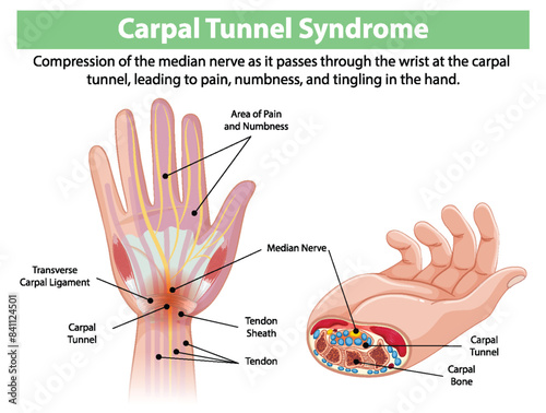 Detailed diagram of carpal tunnel syndrome symptoms