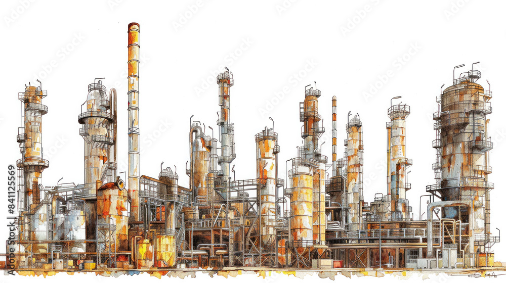 A large industrial plant with many tall smokestacks A large industrial plant with many tall smokestacks