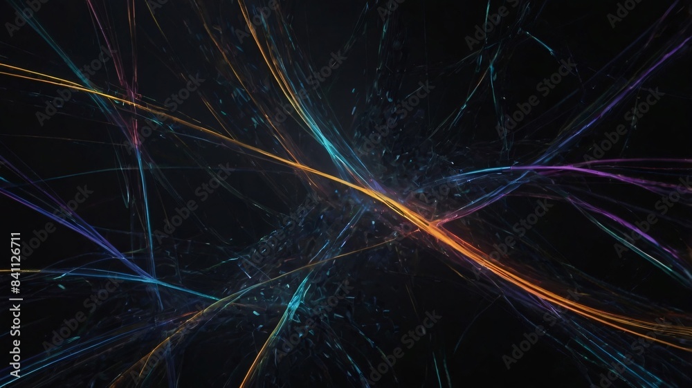 Dark grey black abstract background with  Colorful glowing lines design Generative Ai.