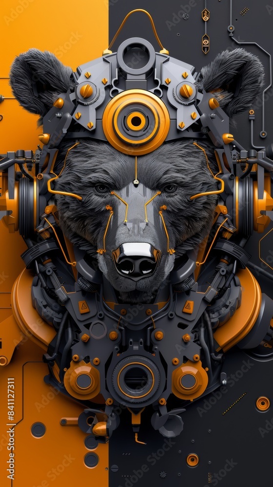 Fototapeta premium Mechanical bear emerging from darkness