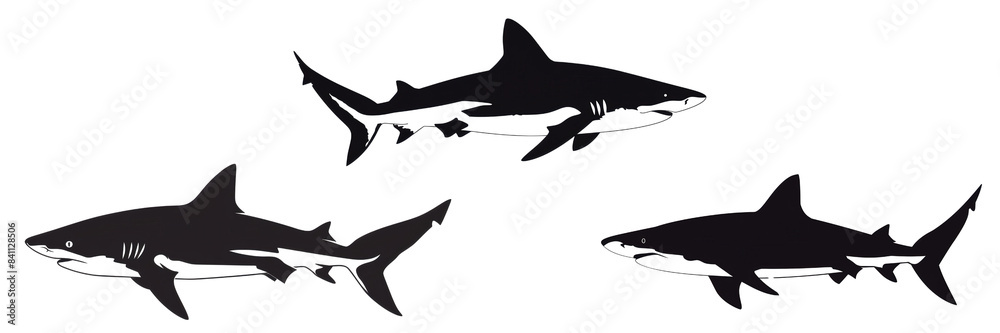 Fototapeta premium set of A silhouette clipart of a sharks swimming