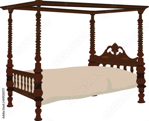 Luxurious bed design vector illustration isolated on white background Village house interior elements for cartoon animation