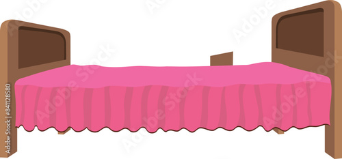 Double bed vector illustration side angle isolated on white background Village house interior elements for cartoon animation. Village poor house designing bed clipart