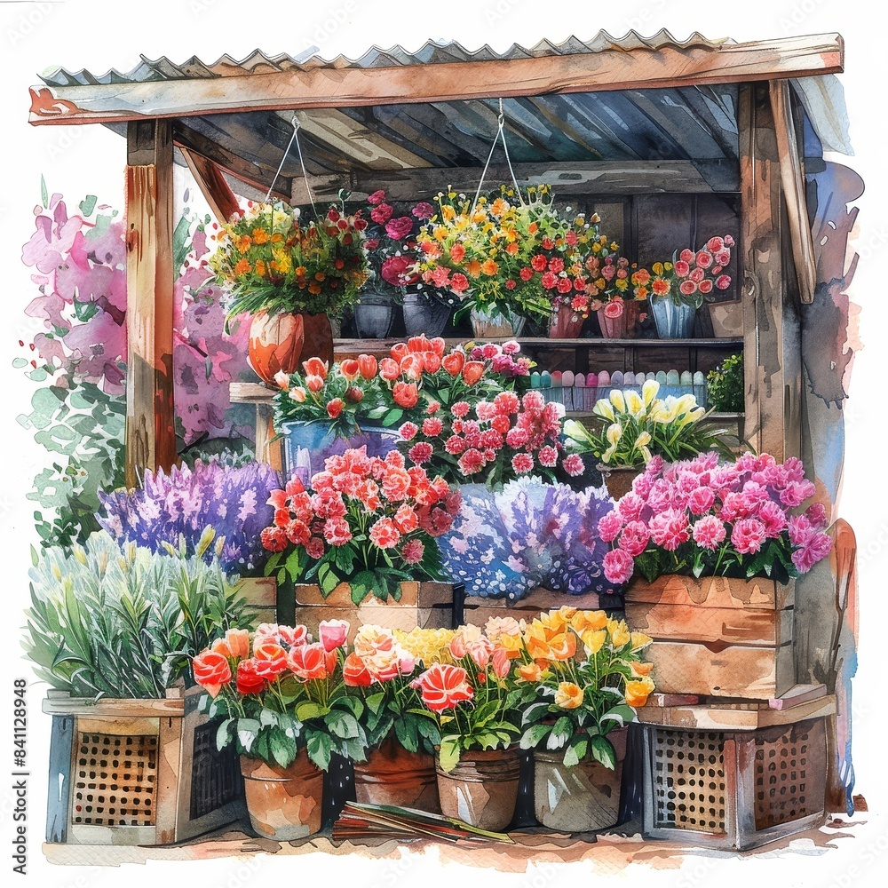 A beautiful watercolor painting of a flower stand A beautiful watercolor painting of a flower stand