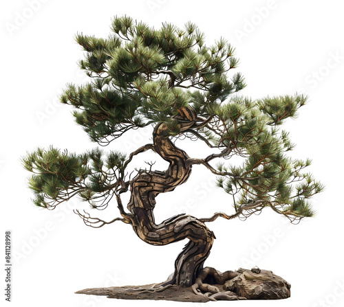 Detailed Very Rare Torrey pine, coastal pine, tree with  its unique twisted trunk, branches, and slender long needles on a transparent background
