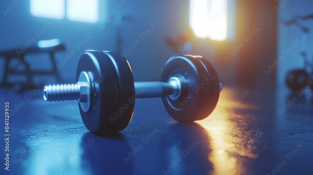 Close-up of metal dumbbell with a textured grip on a simple background, fitness and strength training concept, banner backdrop. Close-up of metal dumbbell with a textured grip on a simple background, fitness and strength training concept, banner backdrop.