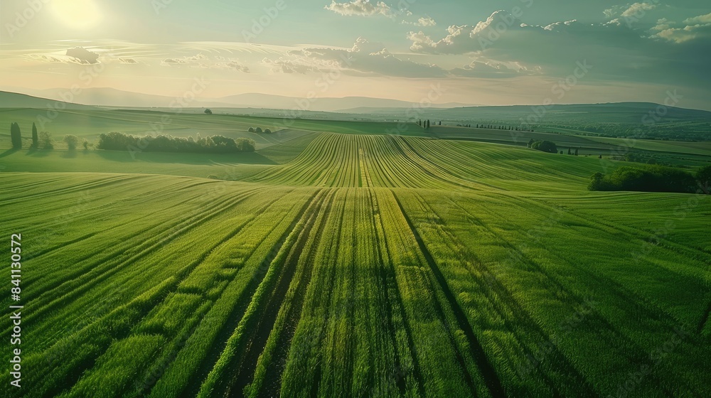 Obraz premium landscape with green fields and agricultural farm land of natural 