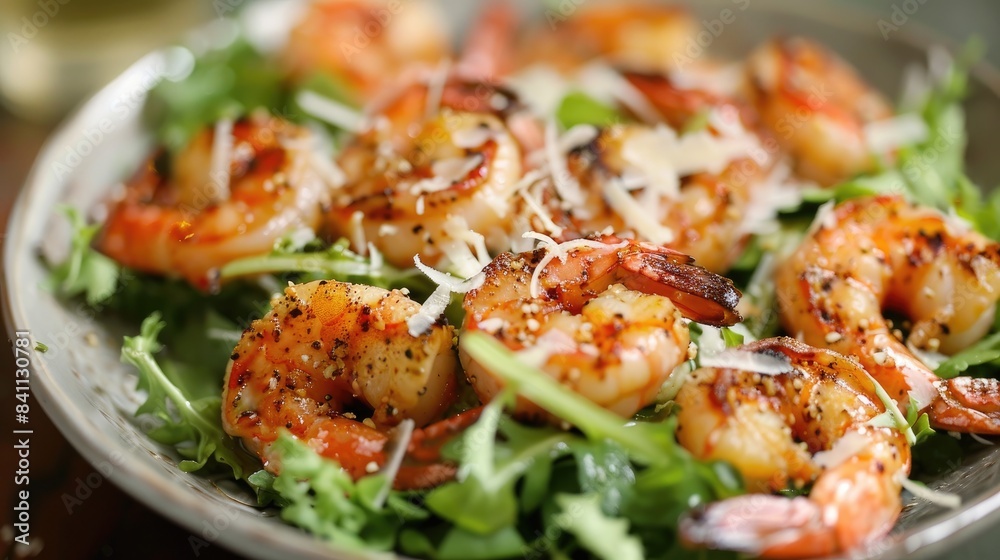 Grilled shrimp and parmesan cheese flakes salad Grilled shrimp and parmesan cheese flakes salad