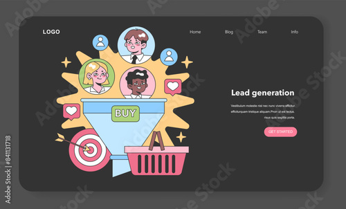 Marketing Funnel web or landing. Targeted consumer group flowing into sales