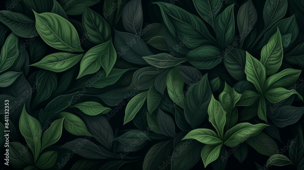 A vibrant display of green leaves against a dark green backdrop, wallpaper A vibrant display of green leaves against a dark green backdrop, wallpaper