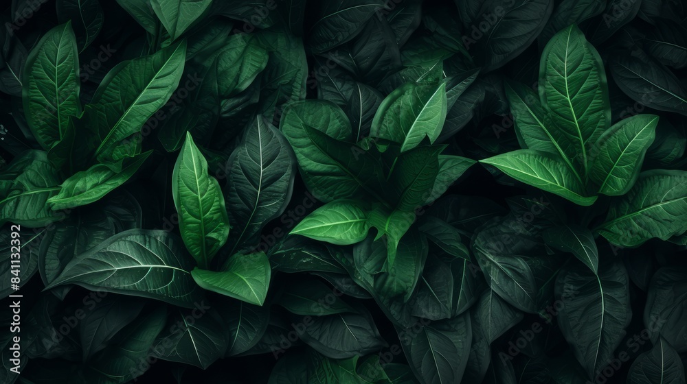 A close-up image of a cluster of vibrant green leaves set against a dark green background, wallpaper A close-up image of a cluster of vibrant green leaves set against a dark green background, wallpaper