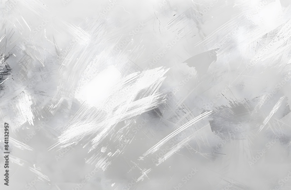 Abstract Grey Background with Rough Texture and White Paint Strokes