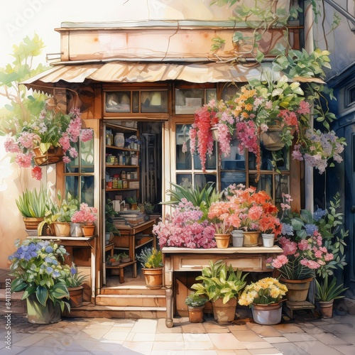 The image shows a small business with a flower shop