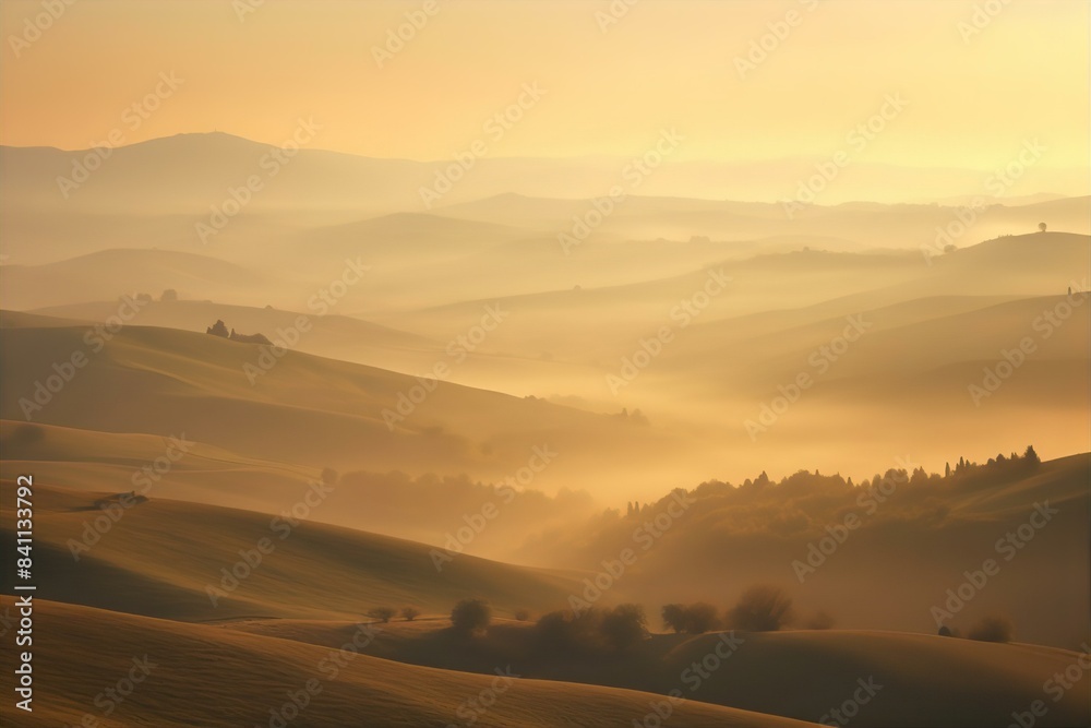 rolling, hills, tuscany, golden, hour, fog, landscape, italy, countryside, scenic, tranquil, beauty, nature