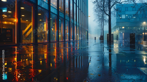 Wet Pavement in City for Architecture Background with copy space text for website photo