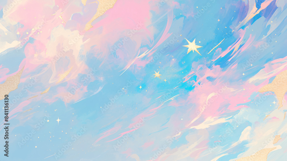 Fototapeta premium Pastel Pink and Blue Sky with Stars for Fantasy Background with copy space text for website