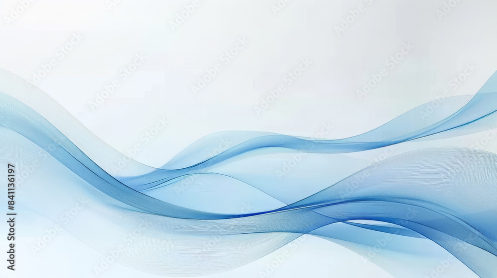 Obraz premium Abstract blue waves, flowing curves, light background, soft gradient hues