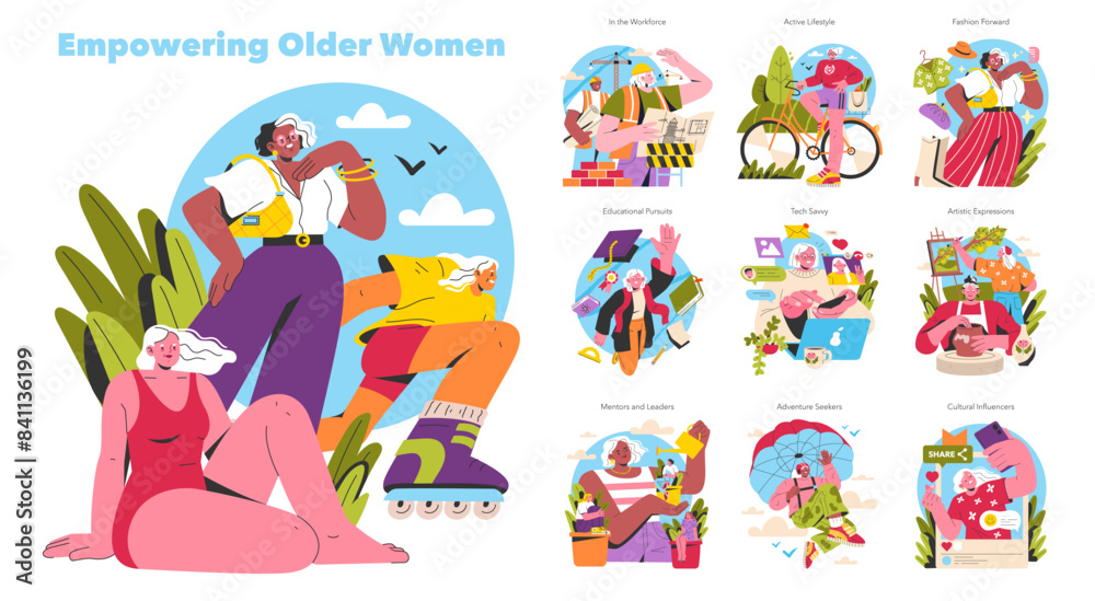 Empowering Older Women. Flat Vector Illustration Empowering Older Women. Flat Vector Illustration