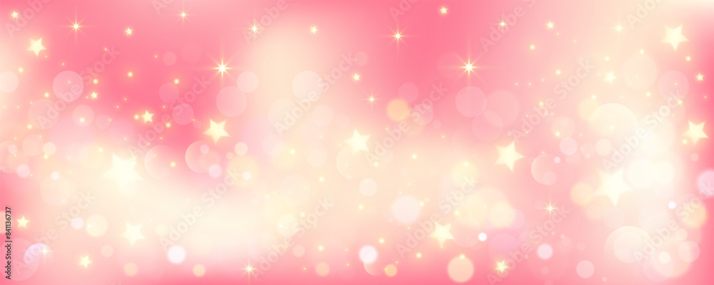 Pink pastel background with glitter and stars. Magic cute kawaii bokeh sky. Dreamy soft abstract backdrop. Vector. Pink pastel background with glitter and stars. Magic cute kawaii bokeh sky. Dreamy soft abstract backdrop. Vector.