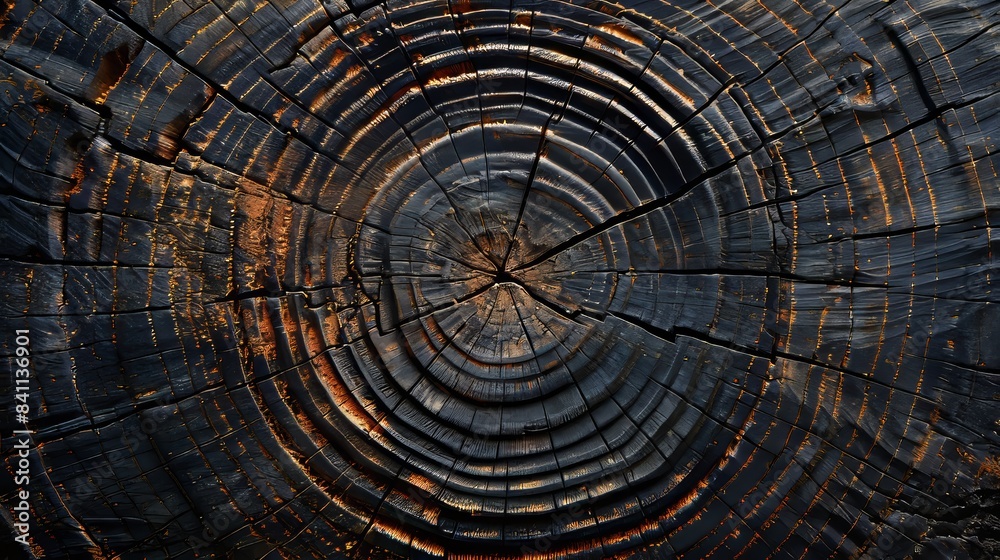 Fototapeta premium Close-up of ancient wood, annual rings creating circular patterns, natural texture, weathered look