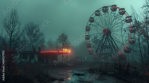  A creepy, abandoned carnival with a ghostly Ferris wheel. © Muhammad