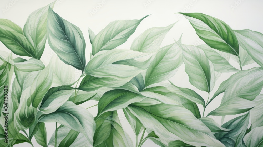 custom made wallpaper toronto digitalA close-up watercolor painting of green leaves with a white background, creating a soft and natural aesthetic, wallpaper