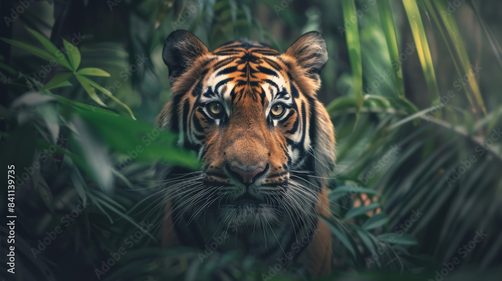 Close Up of a Tiger in Lush Green Foliage Close Up of a Tiger in Lush Green Foliage