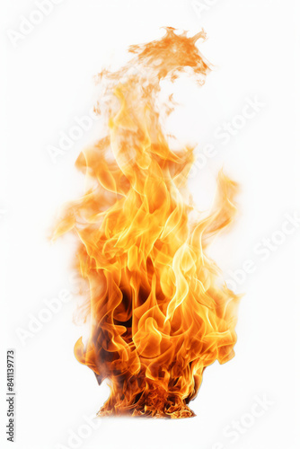 Fire is blazing in the air on white background with white background.