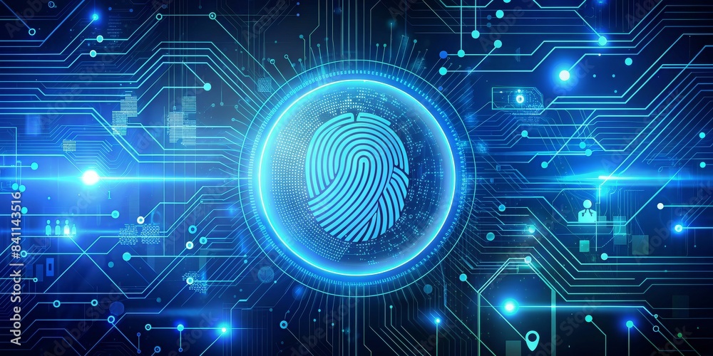 Fototapeta premium A blue background with a digital fingerprint on it