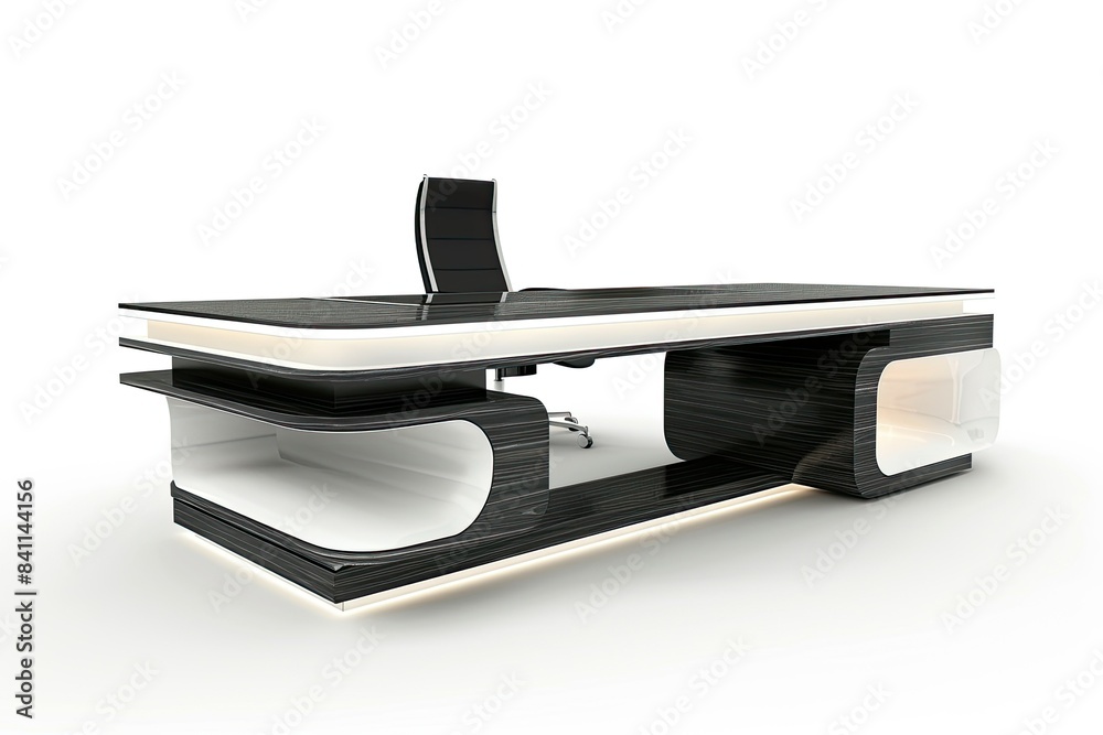 white and black wooden modern office table with led light isolated on white background white and black wooden modern office table with led light isolated on white background