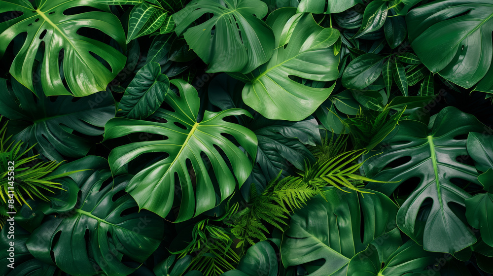 Lush tropical leaves, atmospheric nature background