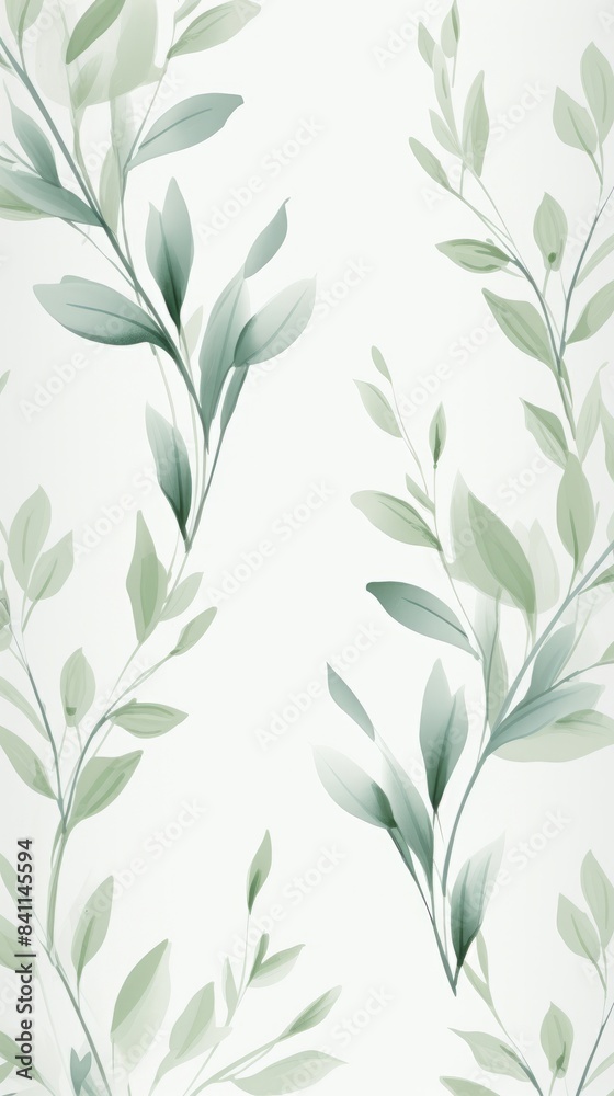 Fototapeta premium pattern of watercolor green leaves on a white background, wallpaper
