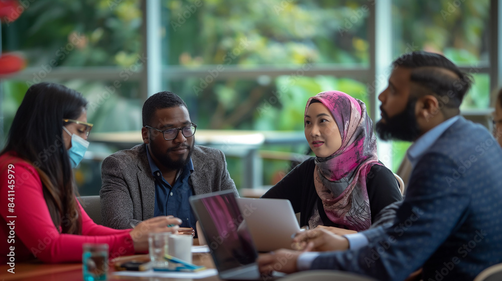 Multicultural Teamwork at Small Meeting Table Discussing Project Multicultural Teamwork at Small Meeting Table Discussing Project