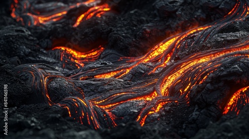 Lava stream flowing through dark rocky surface