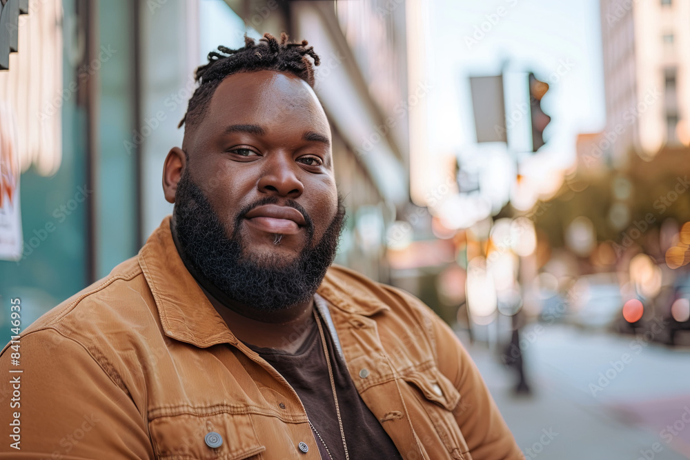 Naklejka premium Curvy man sharing personal mental health journey, promoting self-care