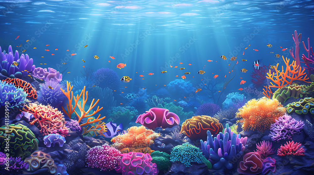 Naklejka premium Vibrant Coral Reef with Diverse Marine Life