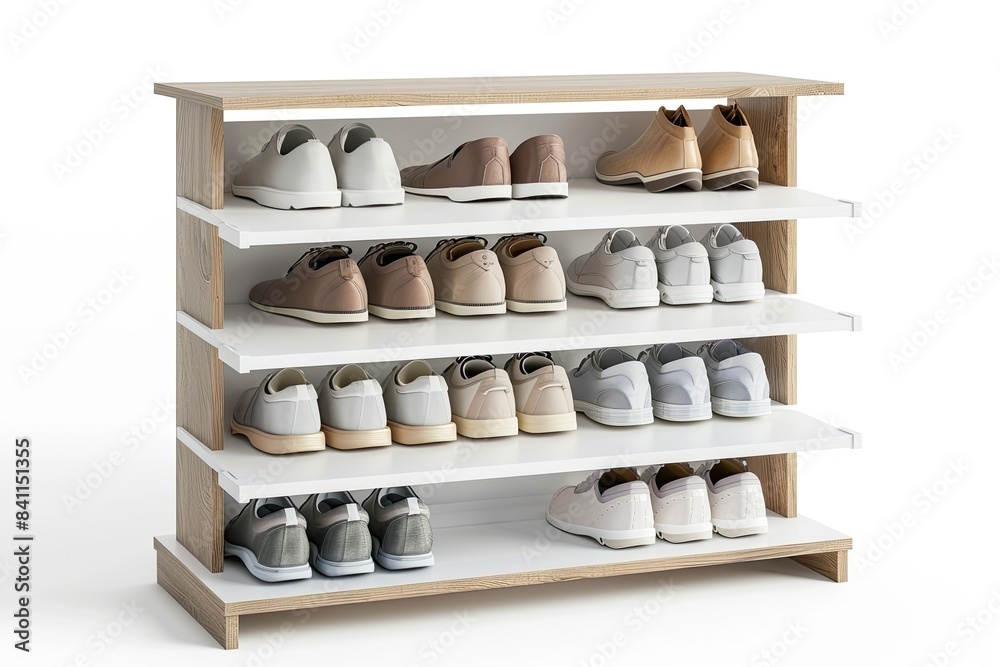 modern white and light grey wooden shoe rack design isolated on white background modern white and light grey wooden shoe rack design isolated on white background