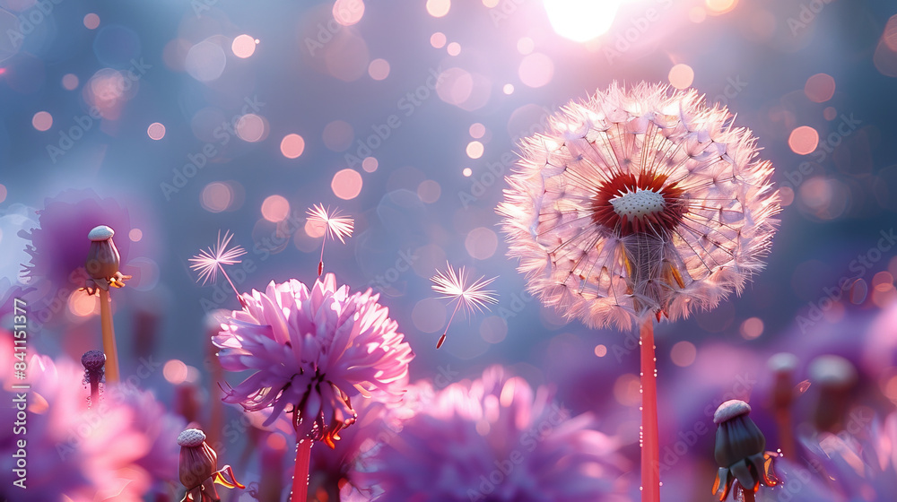 Dandelion Seeds Floating In The Gentle Breeze On A Sunny Day Dandelion Seeds Floating In The Gentle Breeze On A Sunny Day