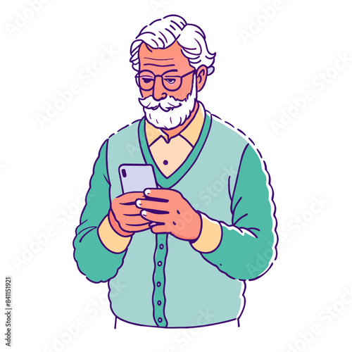 vector senior man using a smartphone full 