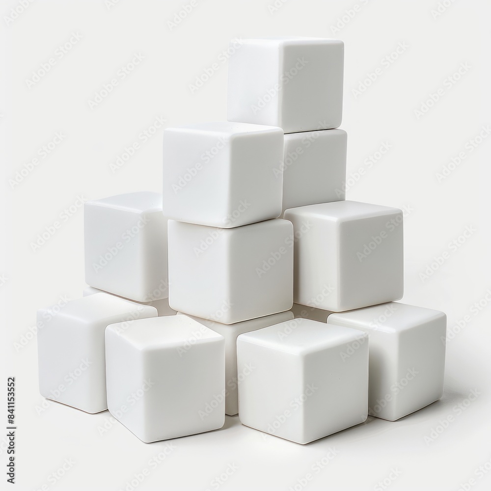 Obraz premium A close-up of white packing cubes arranged in a pyramid shape on a white background
