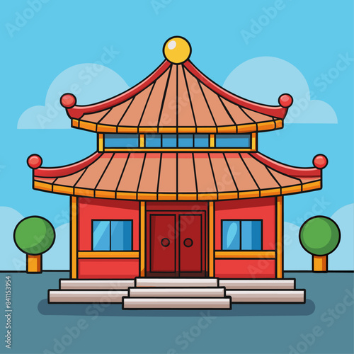 Chinese House cartoon vector clipart Illustration
